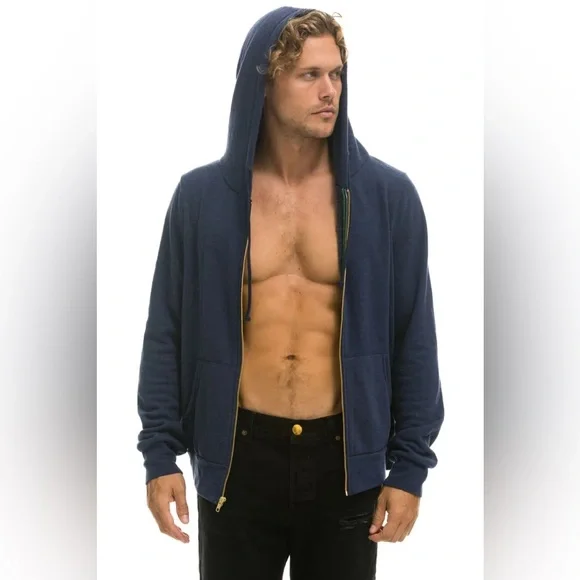 Aviator Nation Navy Blue Hoodie with Yellow Lightning Bolt Sz L - Picture 6 of 11